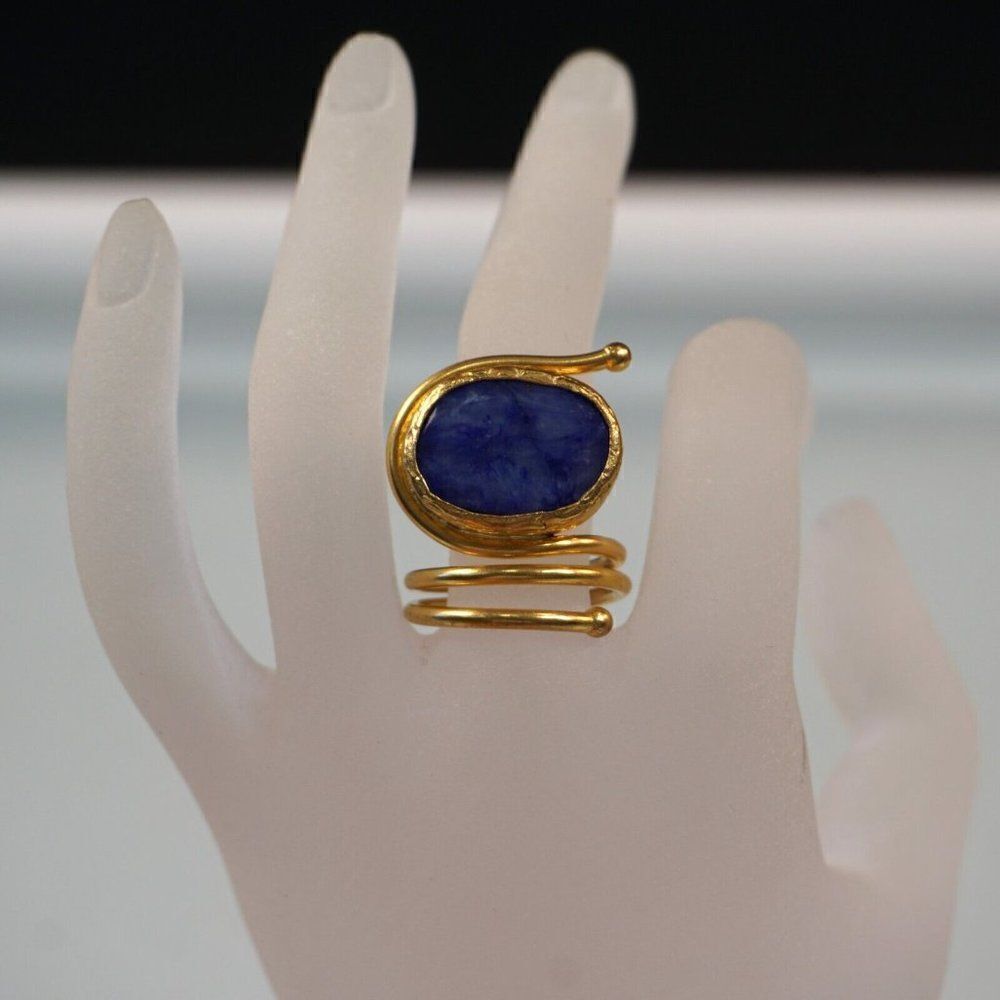 Statement Ring Open Loop Wrap With Blue Stone Inl… - image 4